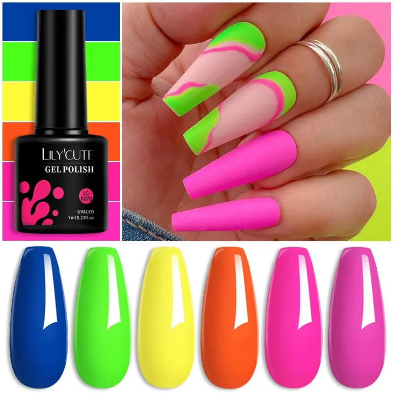 LILYCUTE 12 stks/set nagelgellak roze neon fluorescerende kleuren semi-permanent doorweekt UV-led nagelkunstgelkit
