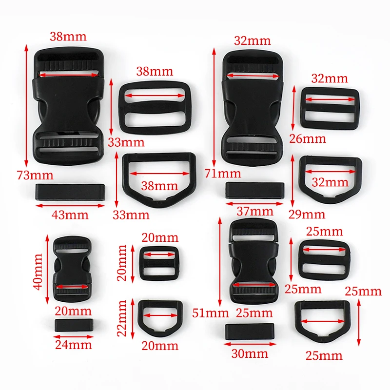 5/10Sets 20-50mm Plastic Quick Side Release Buckles Webbing Tri-Glide D Ring Adjust Clasp Bag Strap Connector Hook Accessories