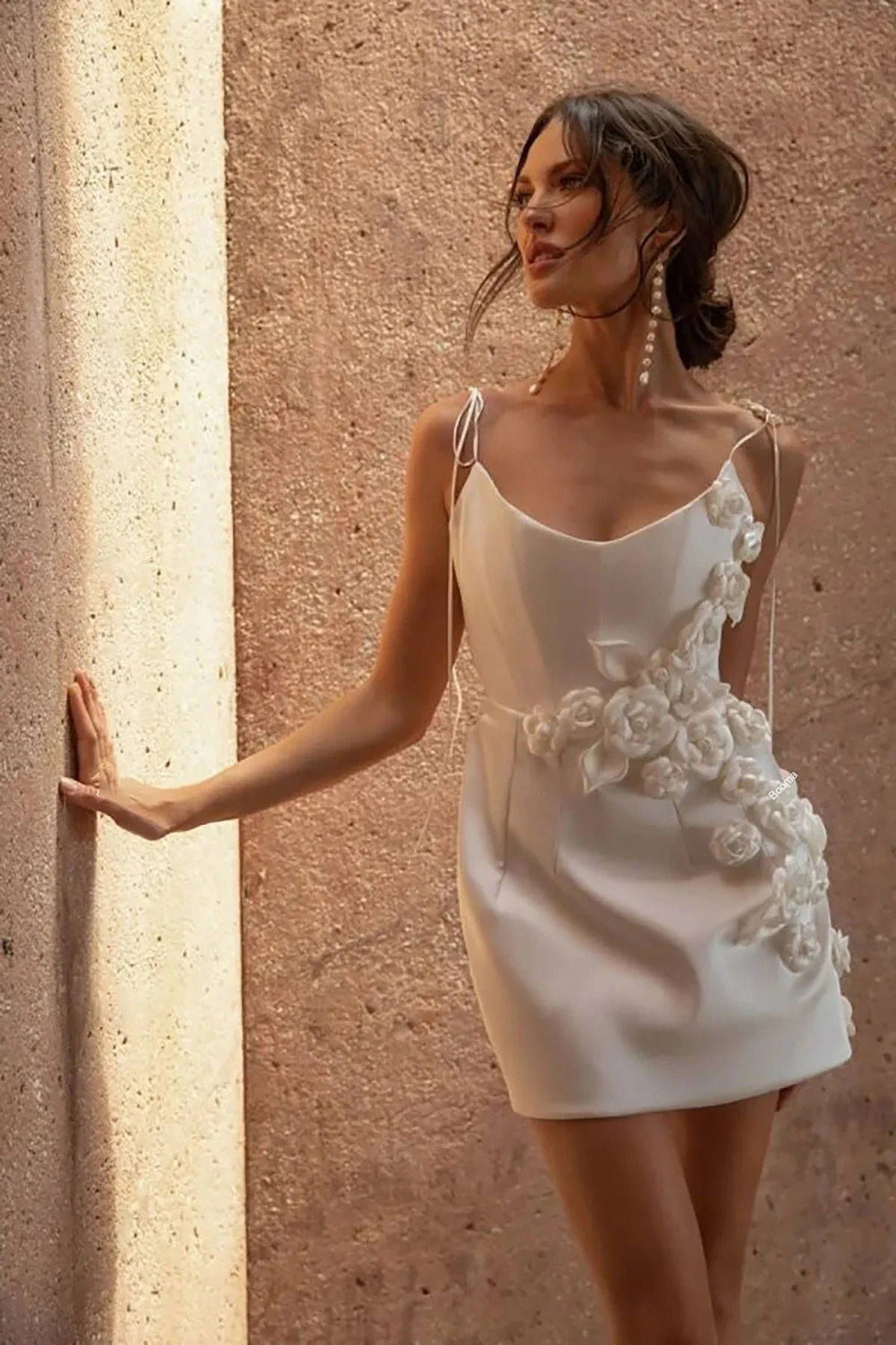 Modern O-Neck Wedding Dresses Designer Modern Style Elegantly Spaghetti Strap Chiffon  Above Knee Dress Custom Made