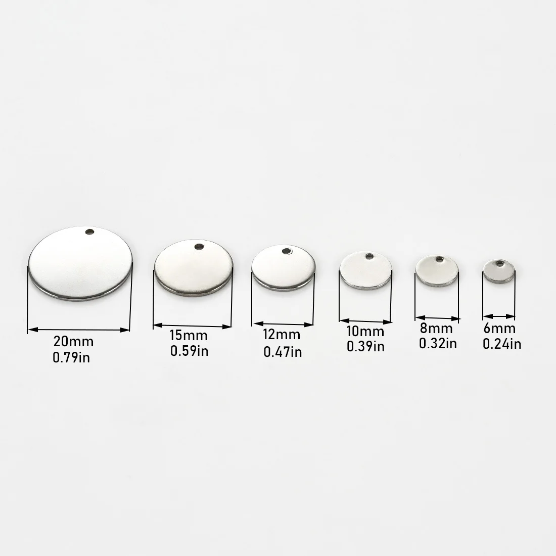 20Pcs Round Flat Stainless Steel Charms 6/8/10/12/15/20MM Blank Stamping Dog Tag Pendants Bracelet Earring Necklace DIY Supplies