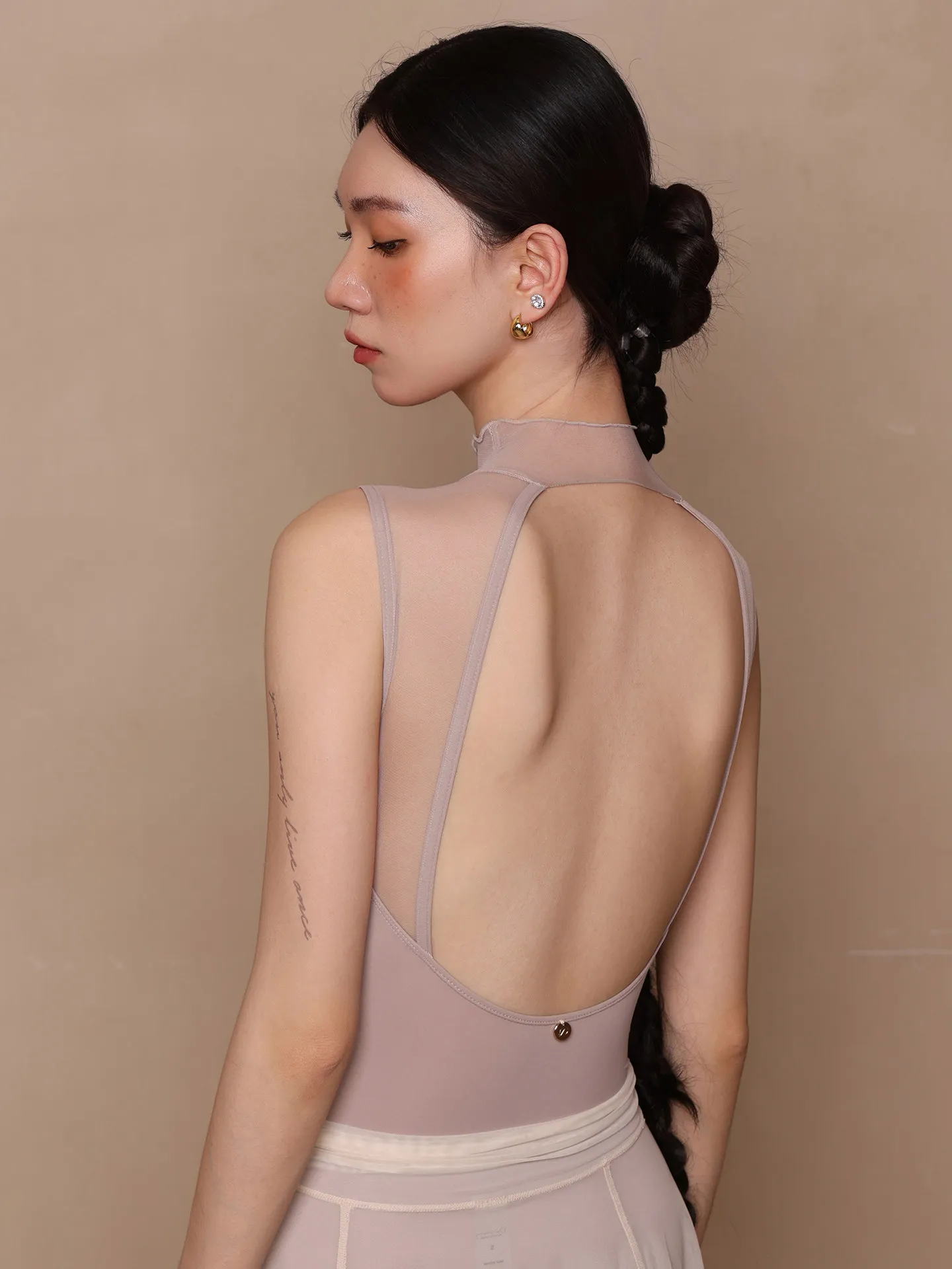 

High Neck Sexy Backless Mesh Ballet Leotard For Women Sleeveless Yoga Practice Costume Girls Gymnastics Jumpsuit Dance Clothes
