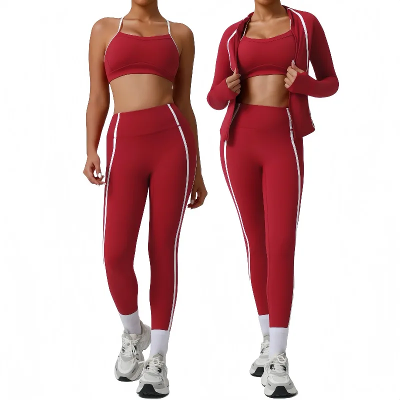 

Color blocking sports yoga suit set, nude high elasticity bra, hip lifting leggings, outdoor fitness jacket set