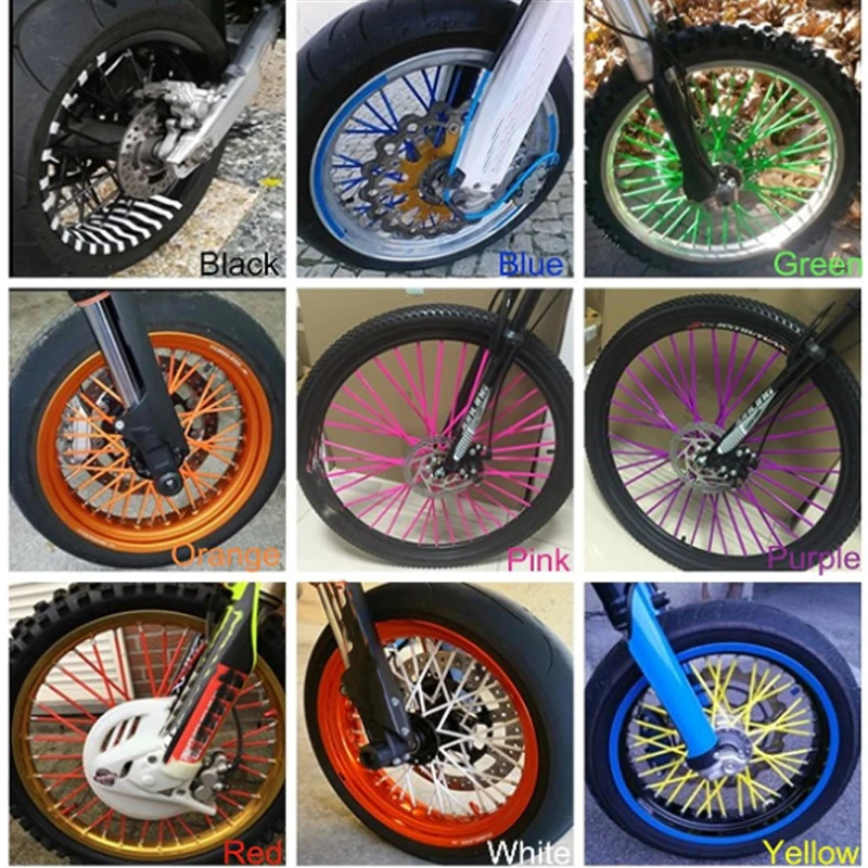 Hot 72Pcs Motorcycle Wheel Spoked Protector Wraps Rims Skin Trim Covers Pipe For Motocross Bicycle Bike Cool Accessories 17/24cm