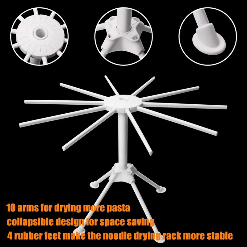 

2X Pasta Drying Rack, Collapsible Noodle Drying Holder, 10 Arms Spaghetti Dryer Stand For Fresh Homemade Pasta Making-B51B