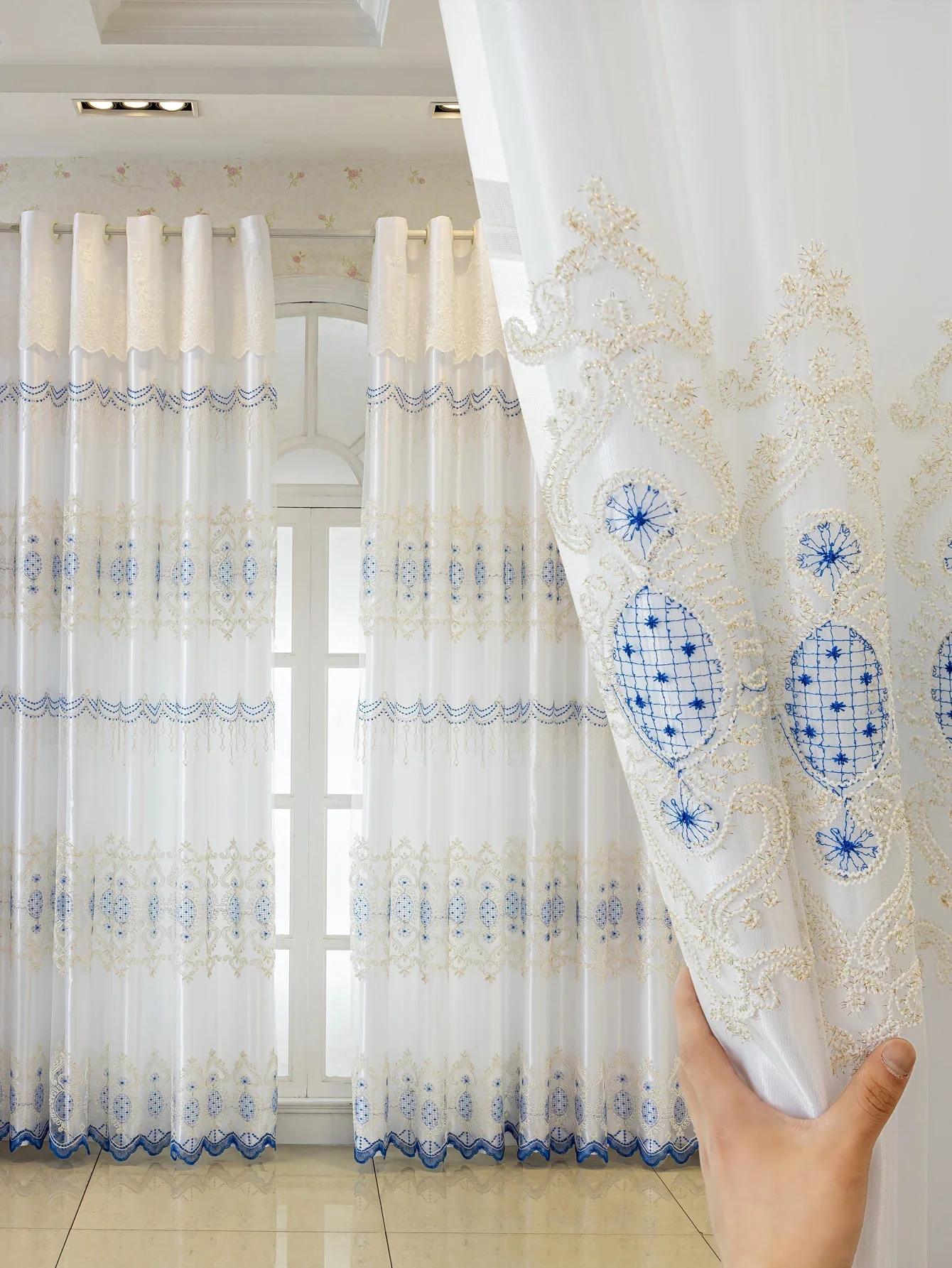 

Double-layer Embossed Embroidered Blackout Curtain Gauze All-in-one Lace Gauze Simple Modern Embroidered Gauze Curtain