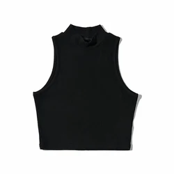 Summer Black Women Fashion Crop Top High Neck Black Sleeveless Tank Tops with Breathable and Comfortable Fit