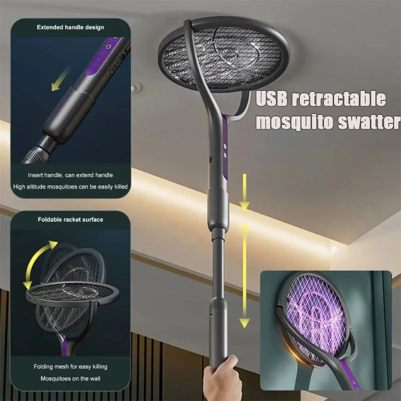 

1PC Multifunctional 2 in 1 Electric Mosquito Swatter with Lamp Angle Adjustable Rechargeable USB Bat for Home