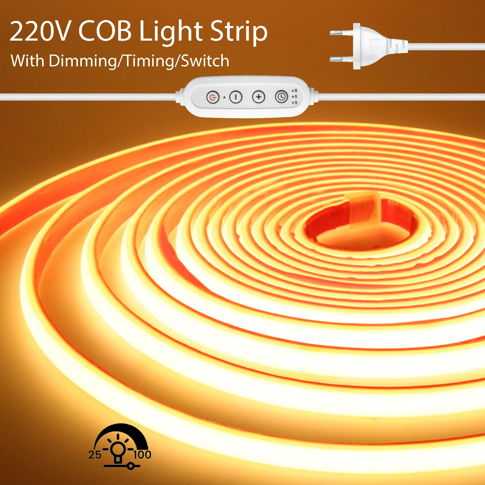 

220 В COB светодиодная лента, клейкая лента, 288 светодиодов/м, ЕС, Великобритания, Австралия, затемняющая вилка, светодиодная лента, водонепроницаемая неоновая светодиодная лента для домашнего декора комнаты