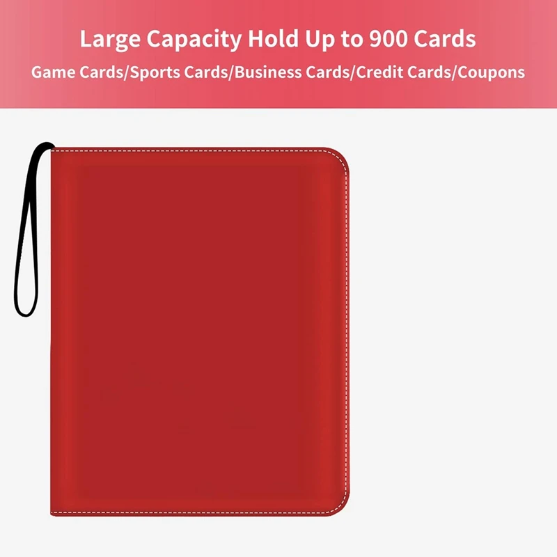 Trading Card Binder 900 Pockets 9-Pocket Card Collection Binder Fit For Game/Football/Baseball Card Red