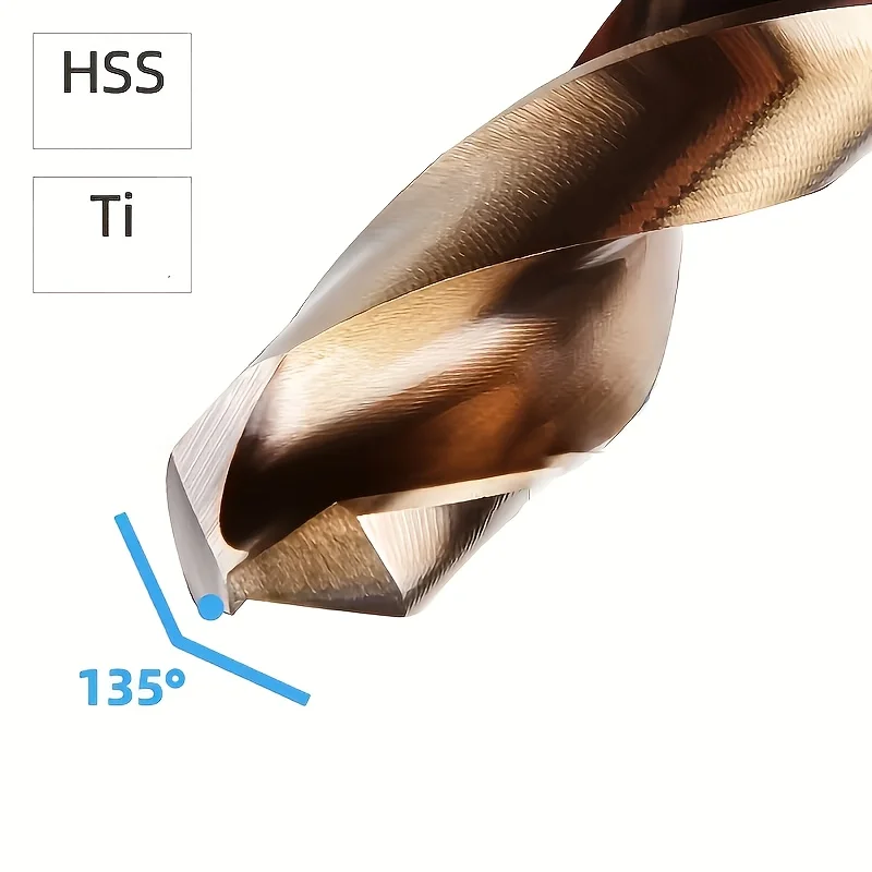 HSS Titanium Coated Twist Drill Bit 8mm Straight Shank 135° Point for Metal Wood Plastic Drilling