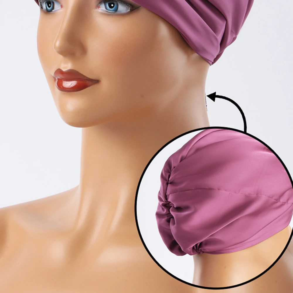 Women Satin Solid Sleeping Hat Night Sleep Cap for Women Shower Caps Waterproof Solid Sleeping Hair Bonnets Adjustable Cap