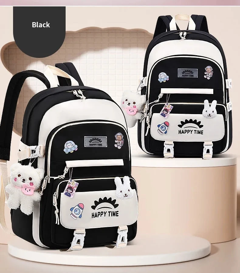 Large Capacity Cute Women Multi-Pocket Nylon Backpack Ins Junior High School Student School Bag Female Girl Backpack Laptop Book