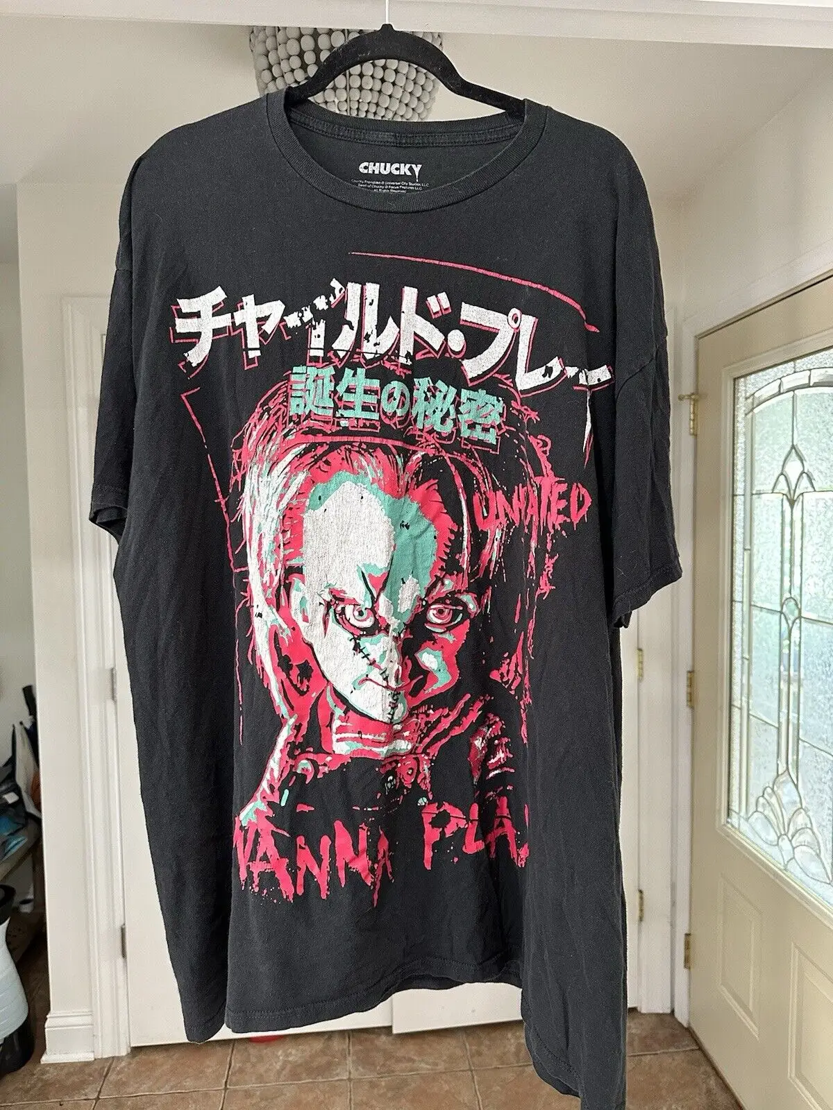 

Retro Chucky Child's Play Japanese Print T-Shirt Adult 3XL Black Horror Slasher