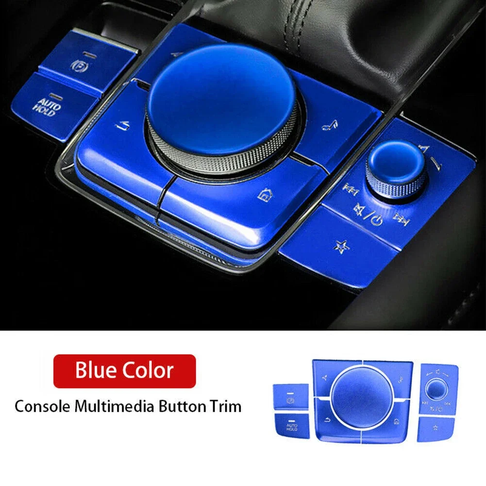 10-個車のコンソールマルチメディアボタンカバートリムマツダ-3-cx30-ブルー-シルバーアルミ合金インテリア車のトラックアクセサリー