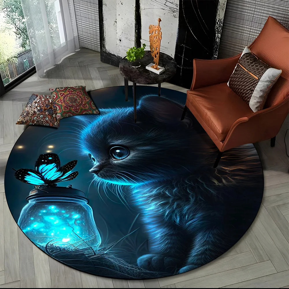 Cute Calico Cat,Persian Cat,Ragdoll Cartoon Round Carpet Rug for Living Room Bedroom Kids Decor,Pet Area Rug Non-slip Floor Mat