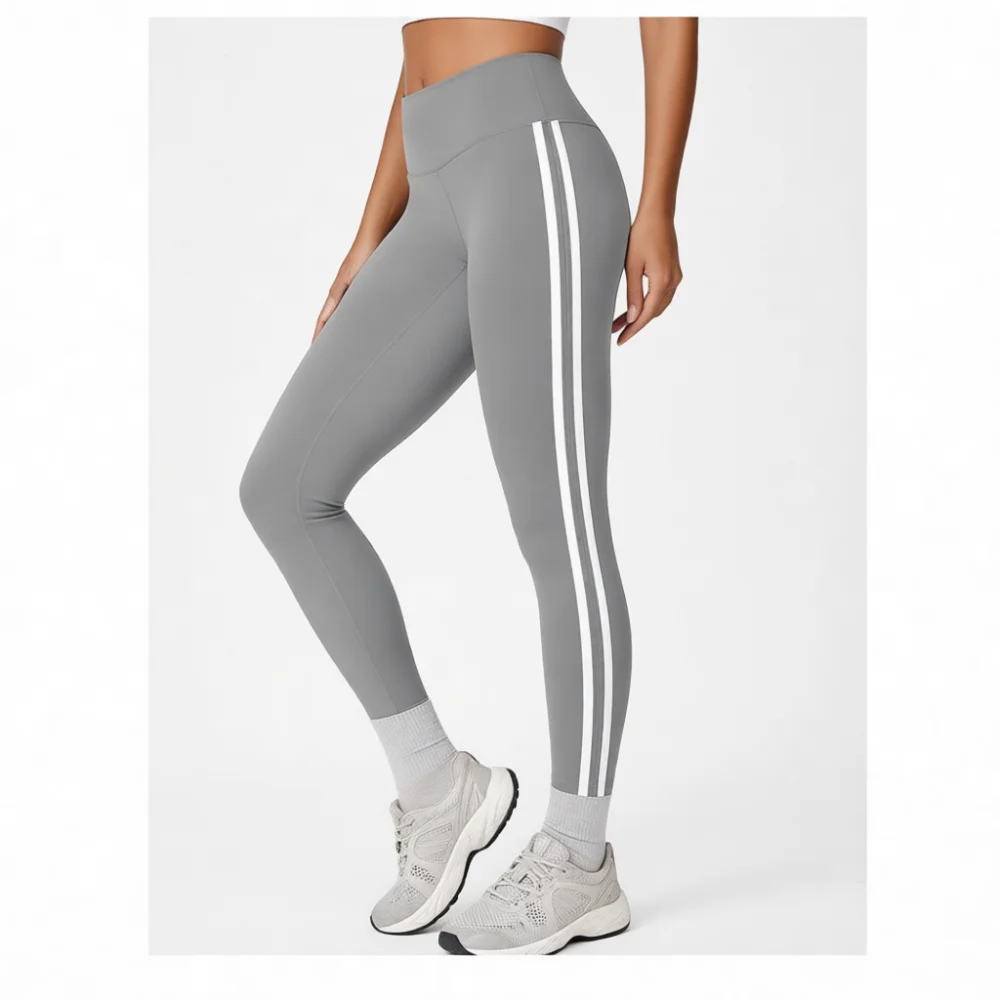 High Elastic Yoga Leggings Women Side Stripe Athletic Pants Slim Fitness Running Tights Workout Gym Tummy Control Wear