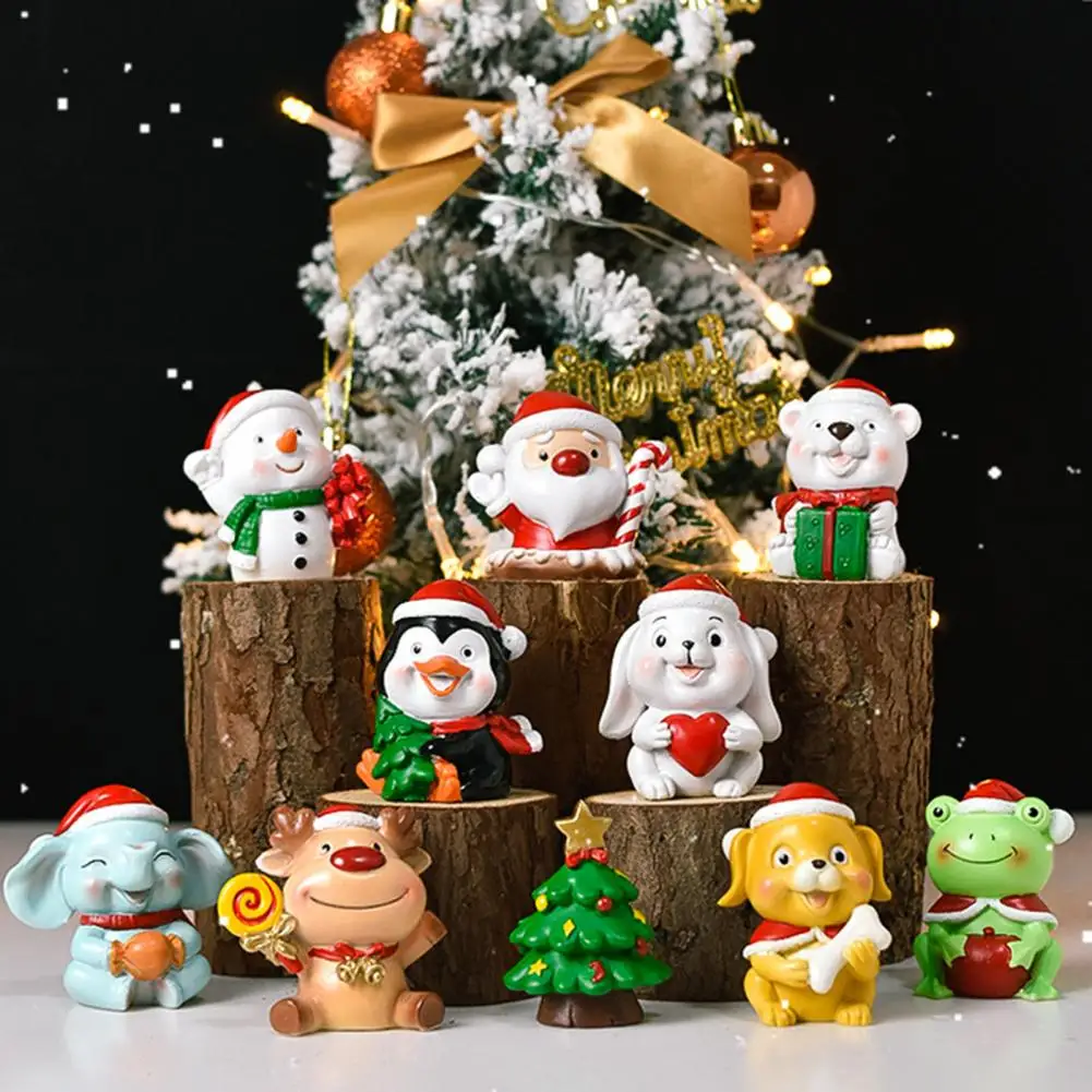 Christmas Animal Ornament Penguin Dog Bear Elephant Deer Rabbit Frog Santa Claus Tree Snowman Resin Crafts Xmas Desktop Animal T