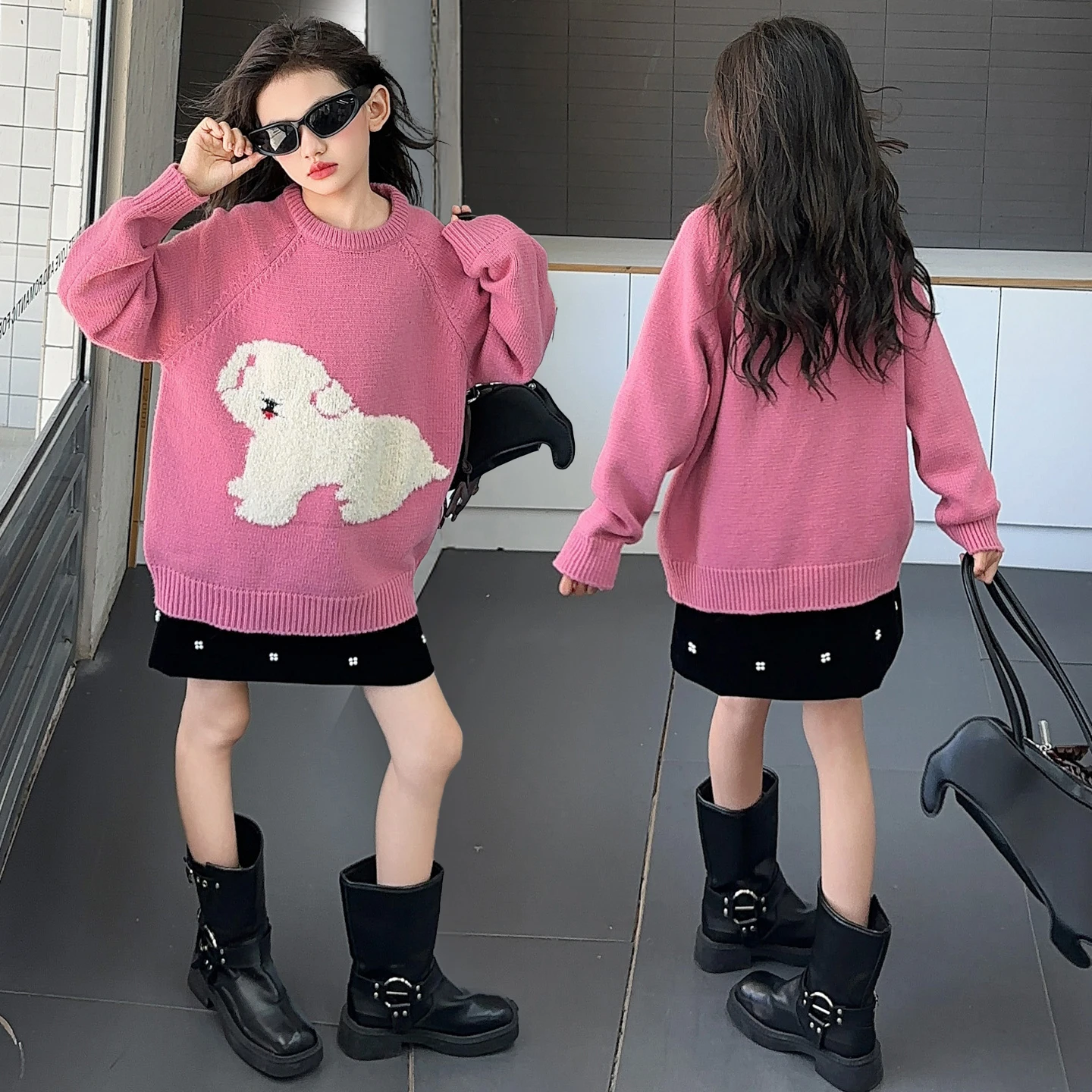 

Kid Sweater Age 4-14Y Tween Girl Daily Outfit Child Cute Daily Pullover Baby Girl Vintage Fashion Spring Autumn Cartoon Knitwear