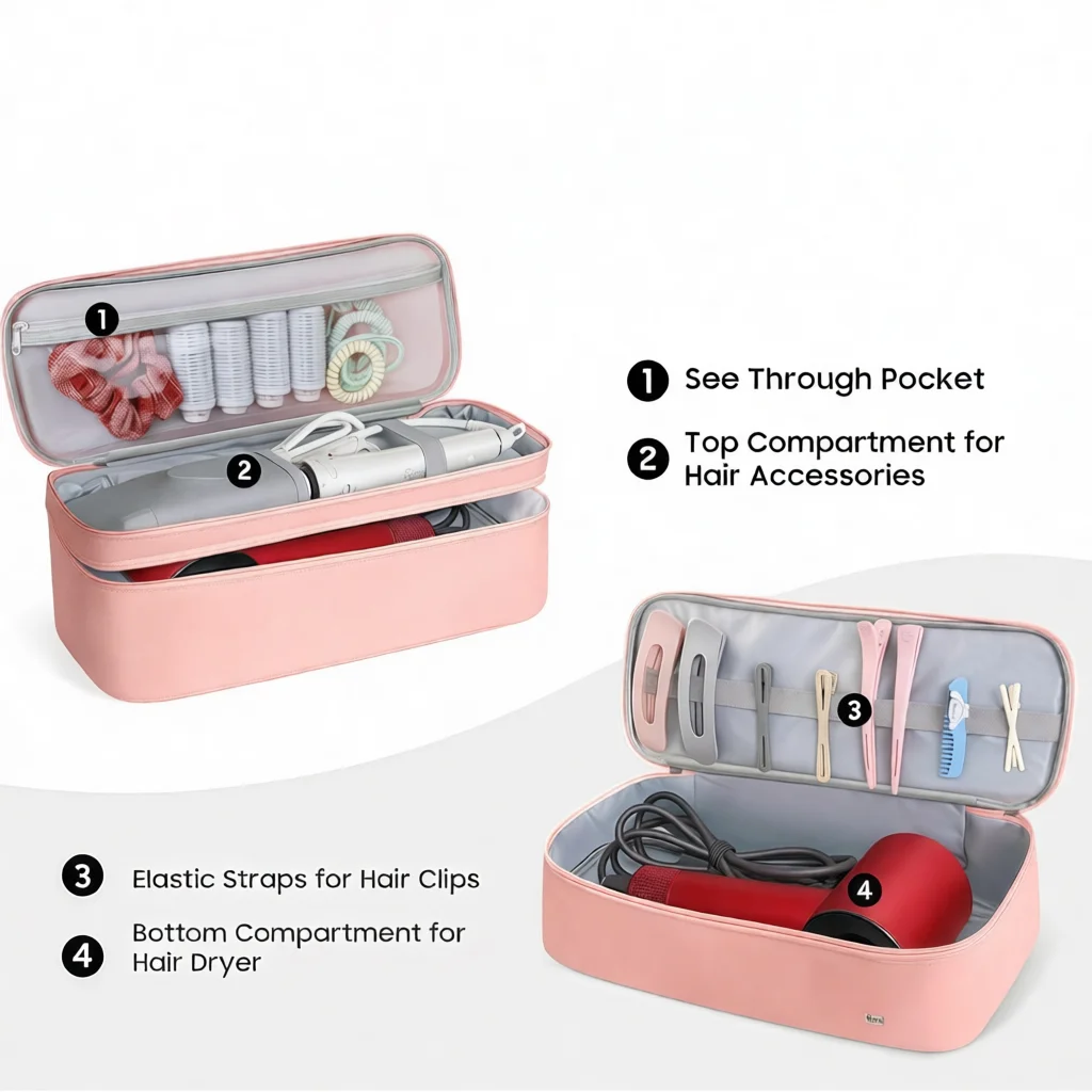 Portable Double Layer Hair Dryer Storage Bag Travel Organizer Case For Curling Iron Straightener Durable Washable Pouch