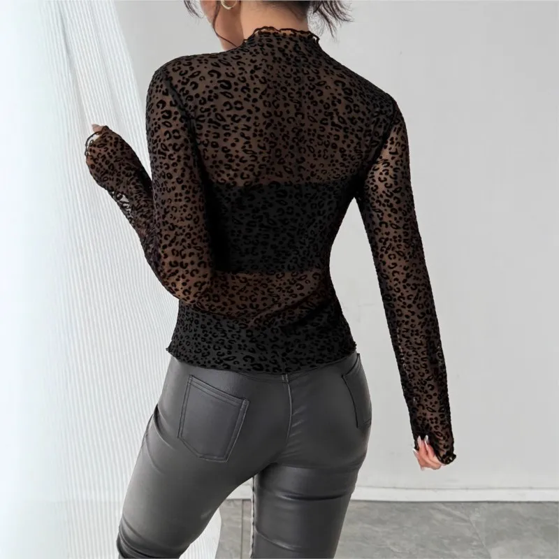 T Shirt Slimming And Form-fitting Long-sleeved Top Mesh Base And Versatile Top