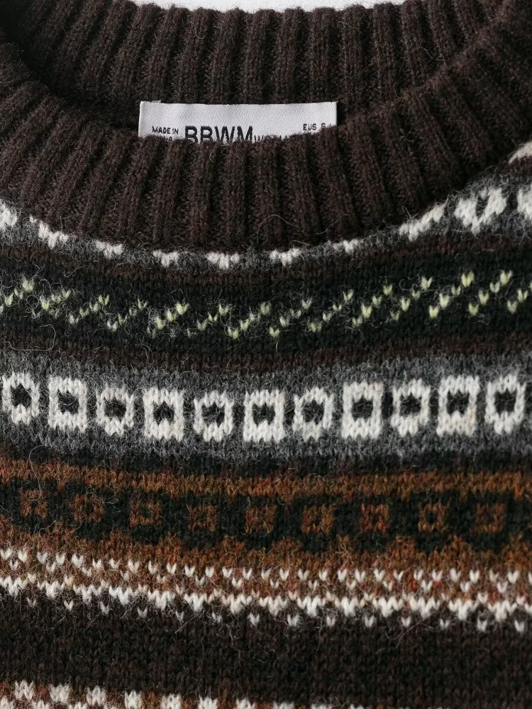 Autunno O-Collo modello jacquard manica lunga sottile maglione corto lavorato a maglia moda donna pullover top femminile casual abbigliamento caldo 2025