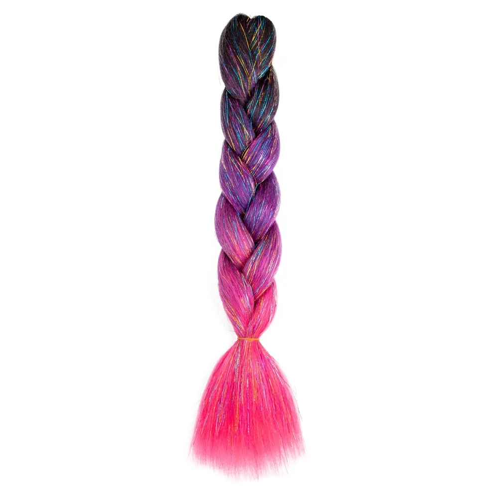 Synthetische Ombre 24Inch Glitter Jumbo Vlechten Extensions Sparkle Regenboog Gekleurde Vlechten Haar Voor Vrouwen Groothandel Diy Kapsel