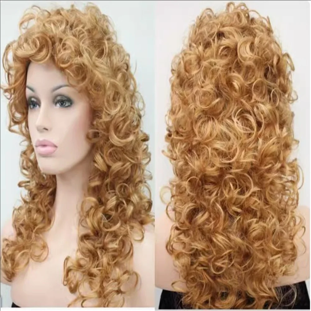 Cosplay wig in 3 colors, with a long curly wig in the middle, European and American wig