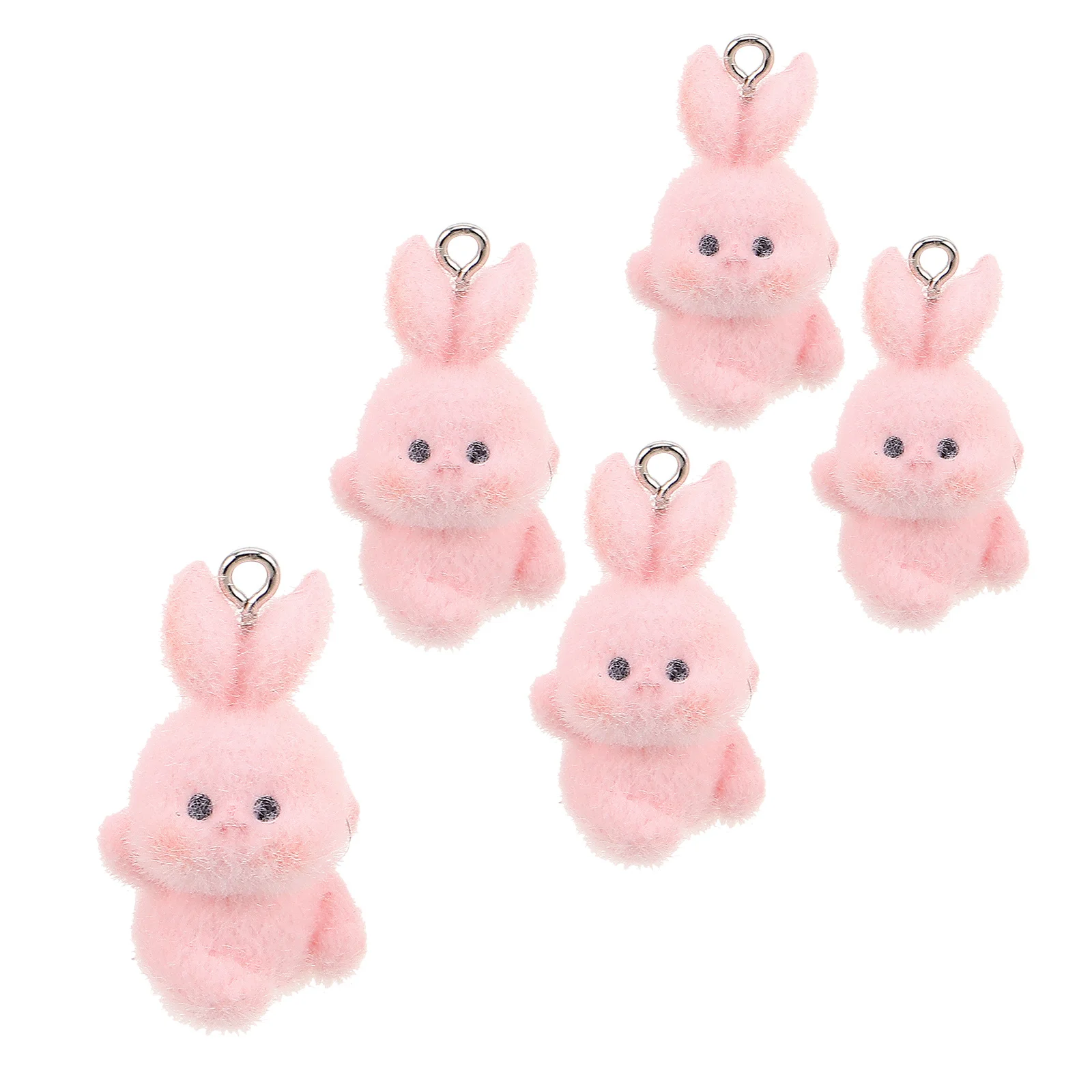 

5Pcs DIY Handmade Bunny Charms Flocking Cartoon Rabbit Keychain Cute Pendant Bag Purse Phone Accessories Cartoon Bunny Charms
