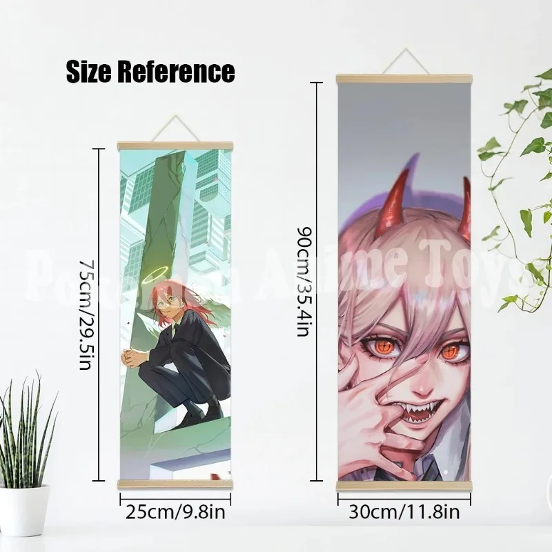 Chainsaw Man Anime Poster Wooden-framed Scroll Painting HD Quality Wall Art Retro Posters for Home Room Wall Decor