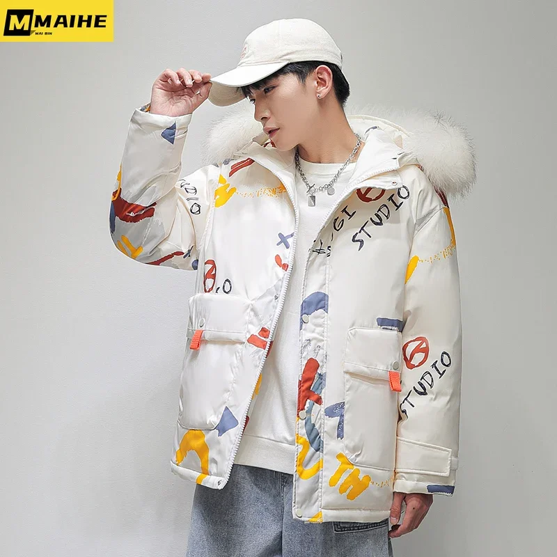 Brand Winter Men\'s Jacket Korean Trend Hip-hop Hooded Down Jacket Lovers Loose Warmth Short Lightweight Padded Men\'s Clothing