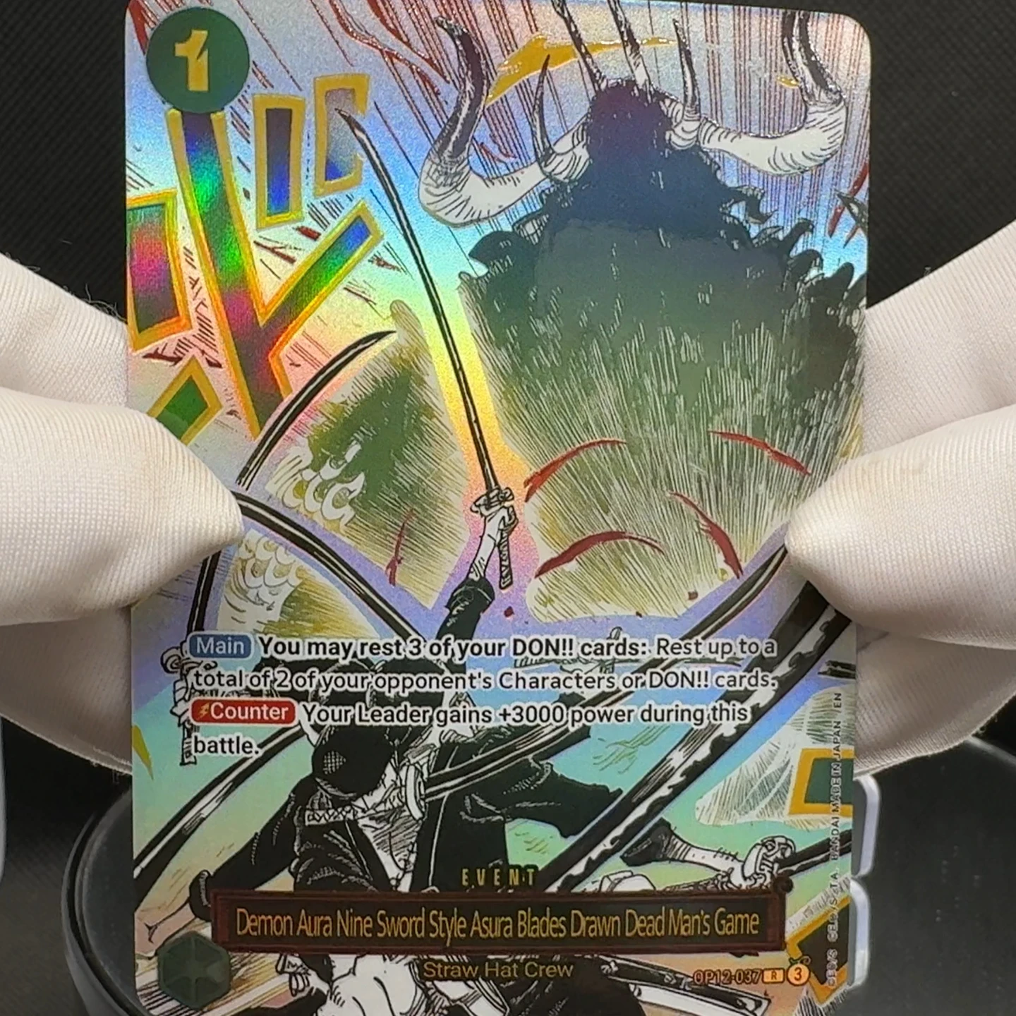 One Piece TCG OPCG English Dead Man Game Card Grean Zoro Event OP12-037 Textured Foil Card Anime Collectible Cards