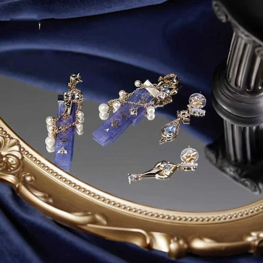 게임 겐신 임팩트 후리나 코스프레 귀걸이 메탈 이어 스터드 비대칭 이어드롭 성인용 비즈 체인 이어 클립 패션 파티 소품