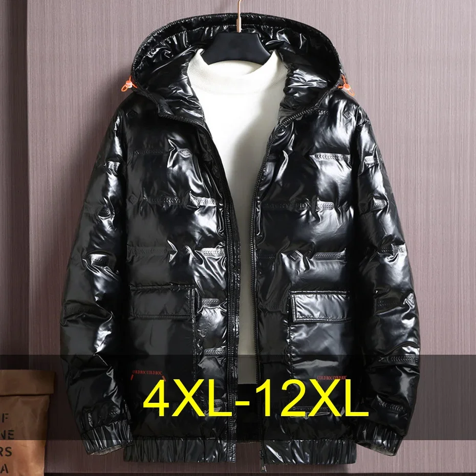 Parkas imperméables pour hommes, veste optique brillante, manteau monochrome, parkas décontractées pour documents, mode masculine, grande taille, 12XL, 10XL, grande taille, hiver