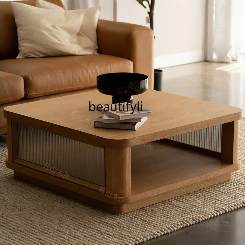 White Oak Japanese Style Solid Wood Tea Table Nordic Simple Modern Living Room Tea Table Wood Color Changhong Glass Tea Table