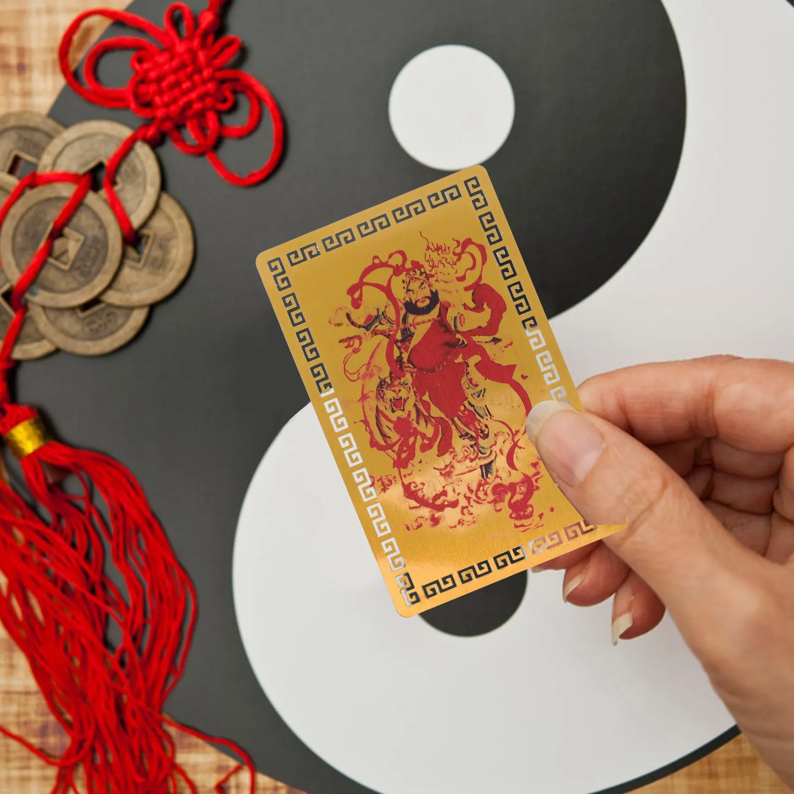 

Tai Card Feng Shui Wealth Amulet Aluminum Magnesium Alloy Good for Financial Abundance Home Desk Decoration