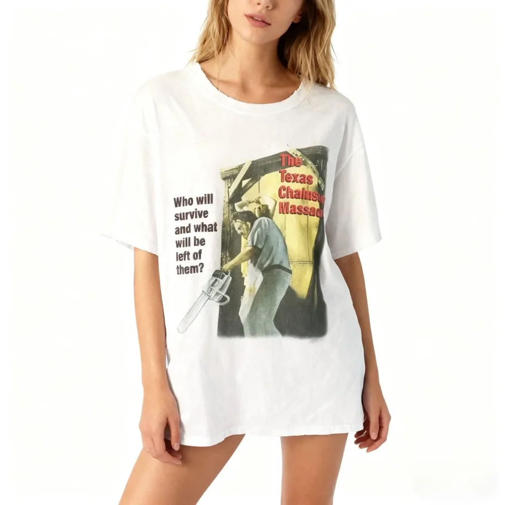 تكساس بالمنشار مذبحة 70s رعب مخيف هالوين متعة فيلم تي شيرت هالوين الرعب قميص فيلم الرعب تي شيرت #1