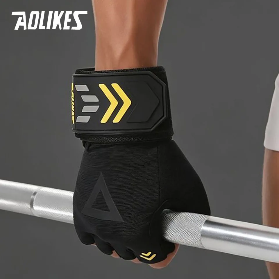 Luvas de levantamento de peso AOLIKES com suporte para o pulso, respiráveis, antiderrapantes, para desporto, academia, musculação, powerlifting e treino físico.