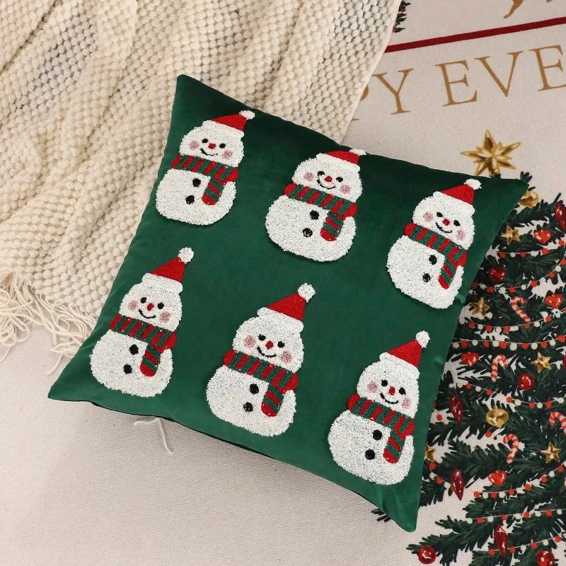 1pc 45x45cm Christmas Red Throw Pillowcase Cojines Santa Claus Cotton Embroidered Cushion Cover Headboard Pillowcases Decor Home