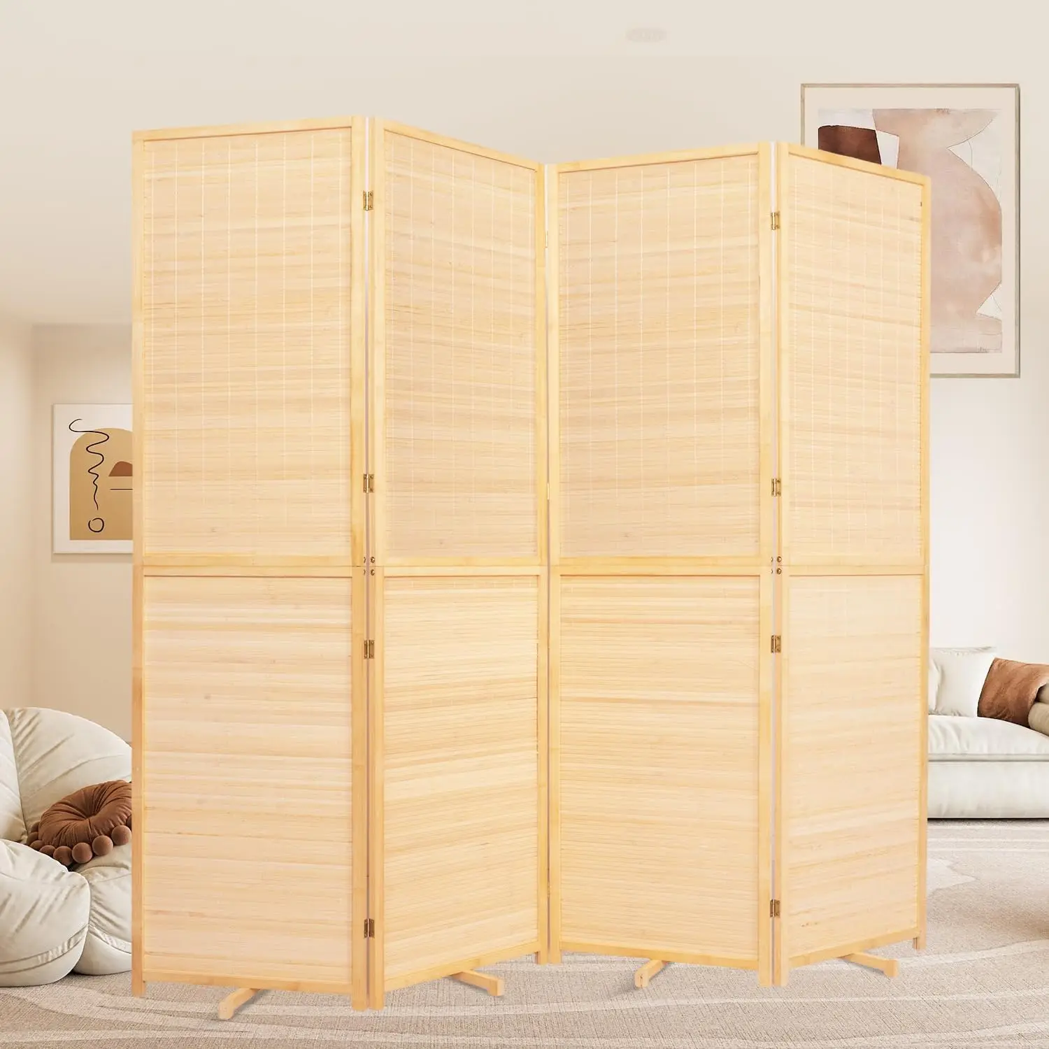 

Room Divider Folding Privacy Screens, Hand-Made 67'' High Bamboo Room Dividers Freestanding 2-in-1 Multifunction 4 Panel