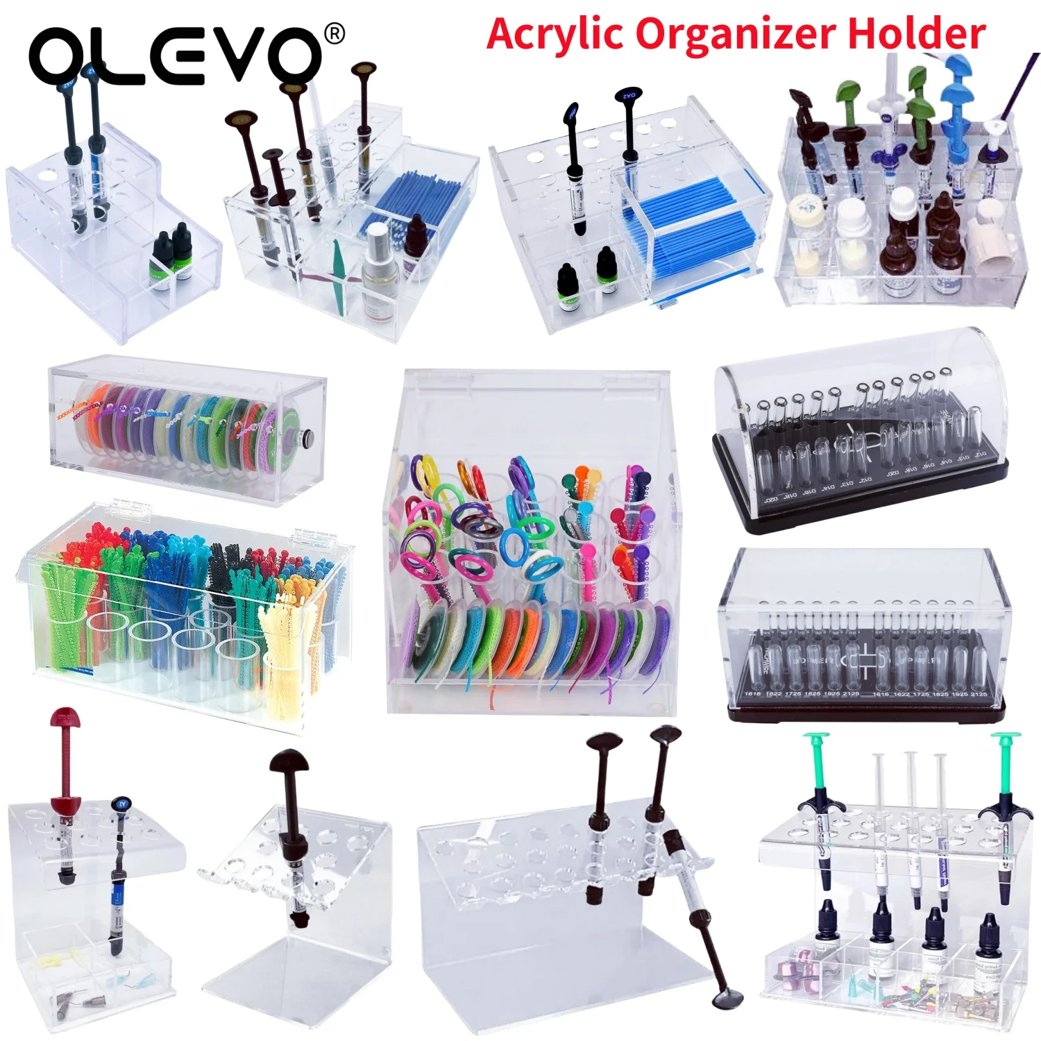 Dental Resin Shelf Acrylic Organizer Oral Material Storage Box Applicator Dispenser Holder Composite Syringe Placement Rack