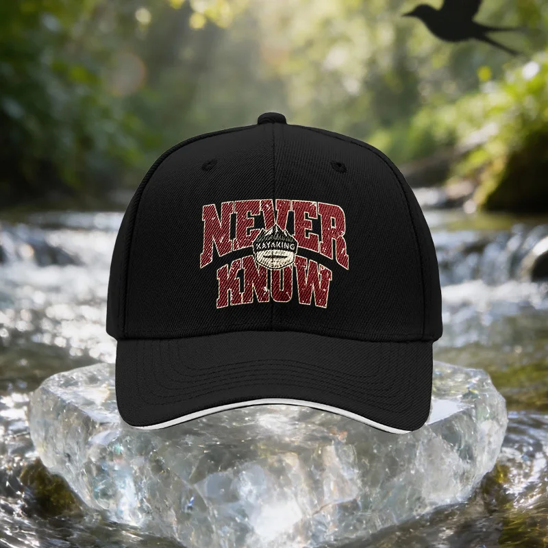 NEVER KNOW Kayak Sports Sandwich Baseball Cap Unisex Easy Lightweight Adjustable Outdoor Sun Hat Suitable for Travel, Parties, A