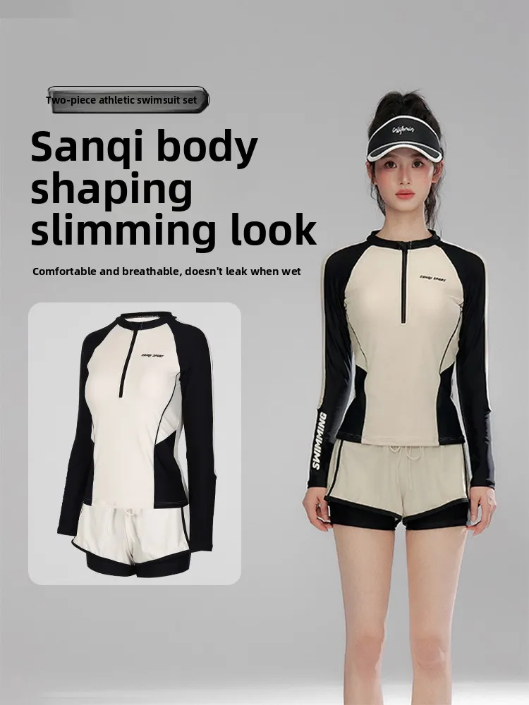 

High-End Luxury One-Piece Swimsuit Women's Spor Long-Sve Thermal Spring Special plus Size Swimming Costume