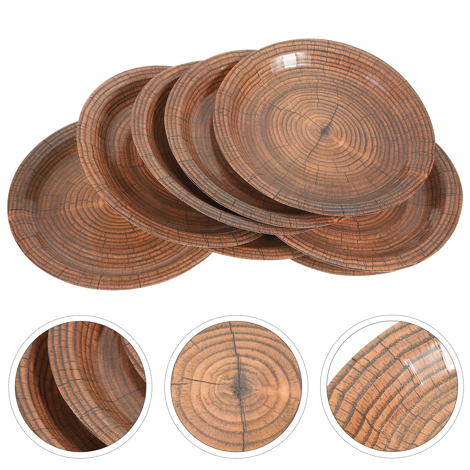 

10pcs Wood Grain Paper Disposable Platters Party Festival Dinner Dessert Cake Plates Household Gathering Food Plates Elegant