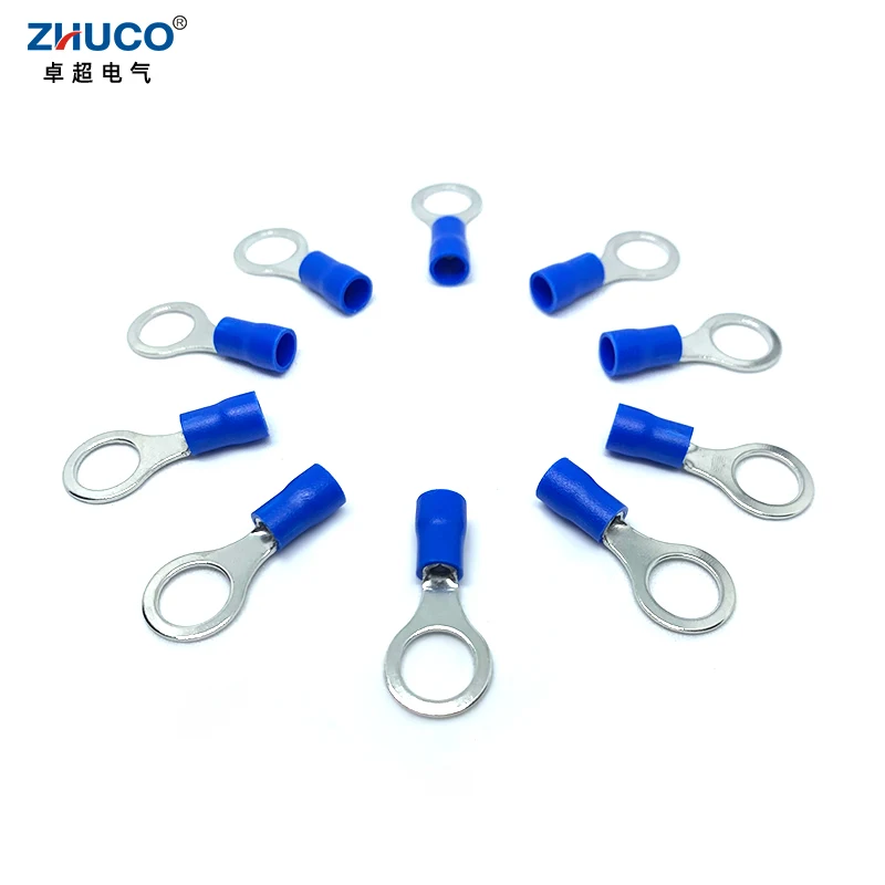 100Pcs RVS2-8แหวน AWG16-14ลวดทองแดงเชื่อมต่อ Circular Blue PVC สายไฟฟ้าฉนวน Crimp Terminal 1.5-2.5mm2