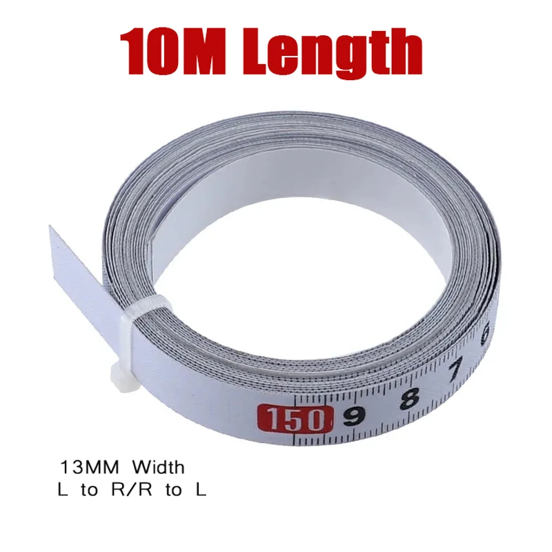 10M Stainless Steel Miter Track Tape 13mm Width Measure Self Adhesive Metric Scale Ruler Rust-Proof Durable Wear-Resistan Ruler