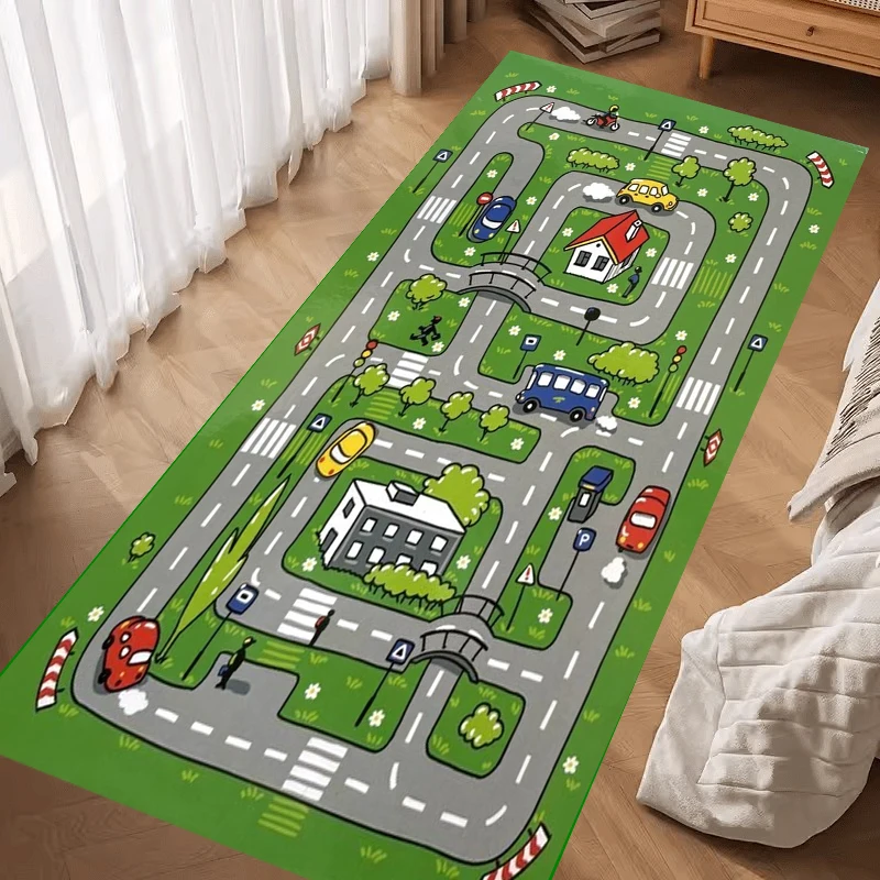 Educational City Traffic Play Mat, Interactive Road Rug with Vehicles Road Signs for Kids Learn Traffic Rules Large Game Carpet