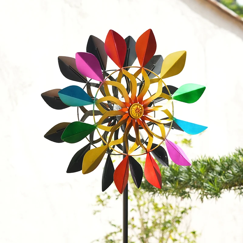 

Solar Powered Sunflower Windmill Iron Garden Decor for Yard & Villa Weatherproof Wind Spinners Outdoor Farmhouse Landscape