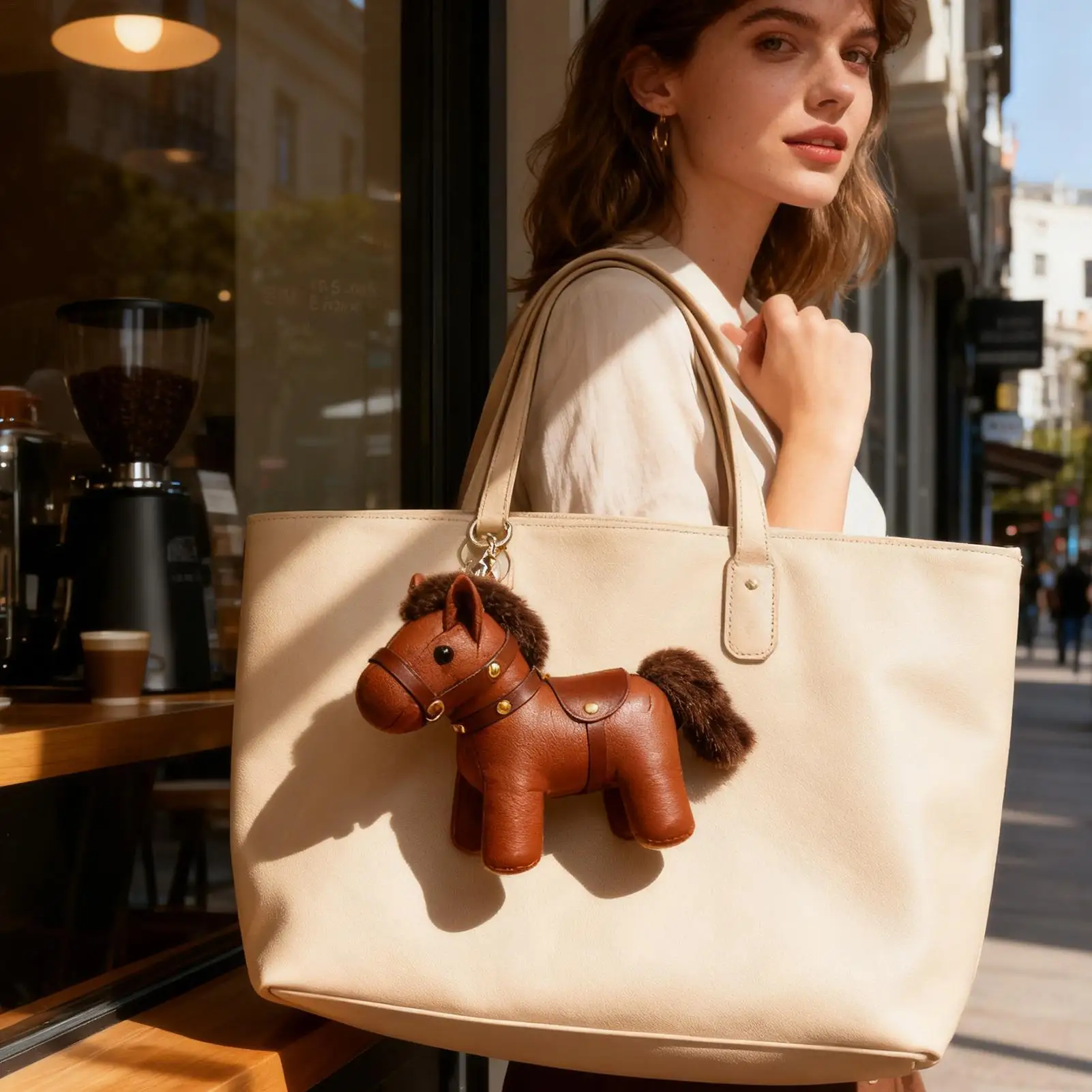Vintage Horse Year Bag Pendant Cartoon Lightweight Year of the Horse Plush Doll Leather Horse Keychain Pendant Bag Keyring