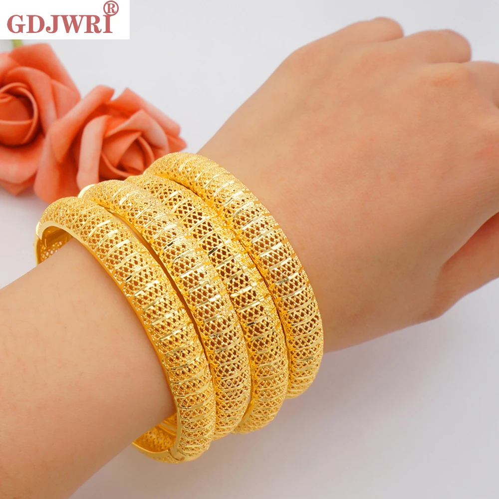 

24k 4pcs/Lot Dubai Wedding Bangles For Women Ethiopian Jewelry Gold Color Africa Bangle Bracelets Women Birthday Jewellery Gifts