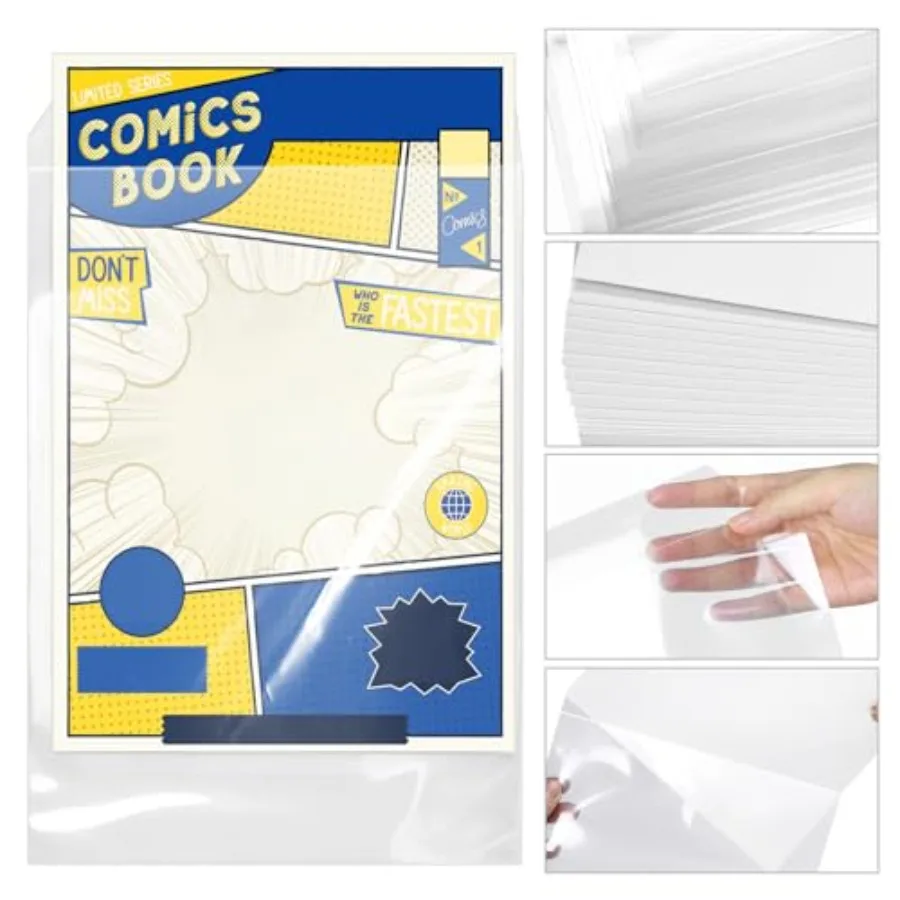 50セット 現在のサイズ コミックブックバッグとボード 再利用可能な透明コミックブックスリーブ 両面白い厚紙付き レギュラー